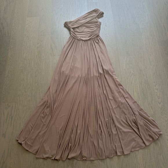 Ronny Kobo Killian Gown Dress Beige Ruched One Shoulder Maxi Dress - Small - Picture 3 of 15